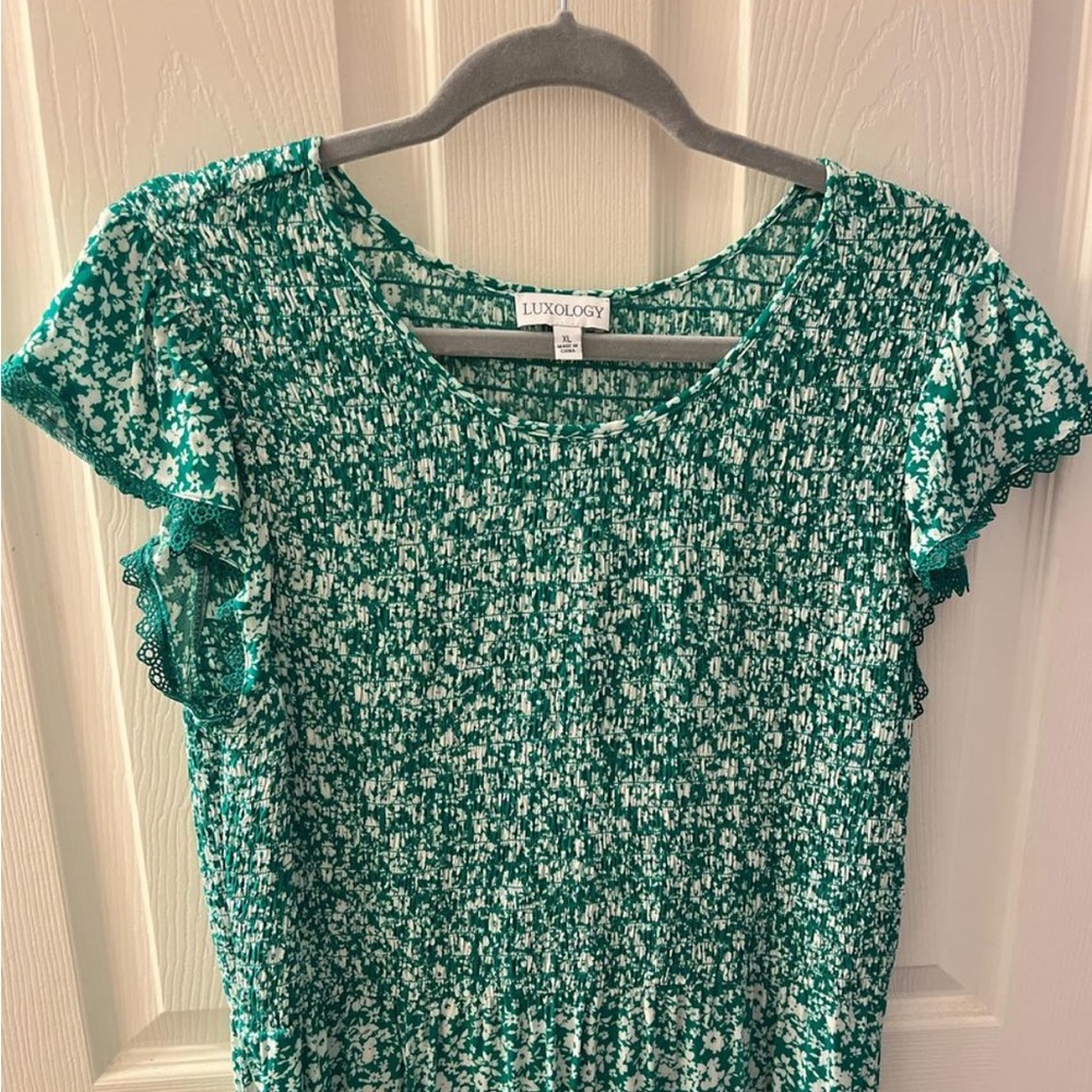 Luxology Green and White Patterned dress